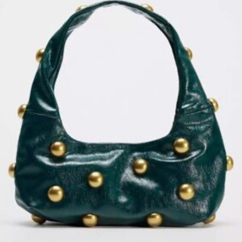 Zara Teal Shoulder Bag with Gold Studs
